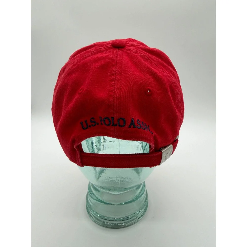 US Polo Assn Red Baseball Hat Cap Navy Blue Embroidered Logo Adjustable Dad Hat